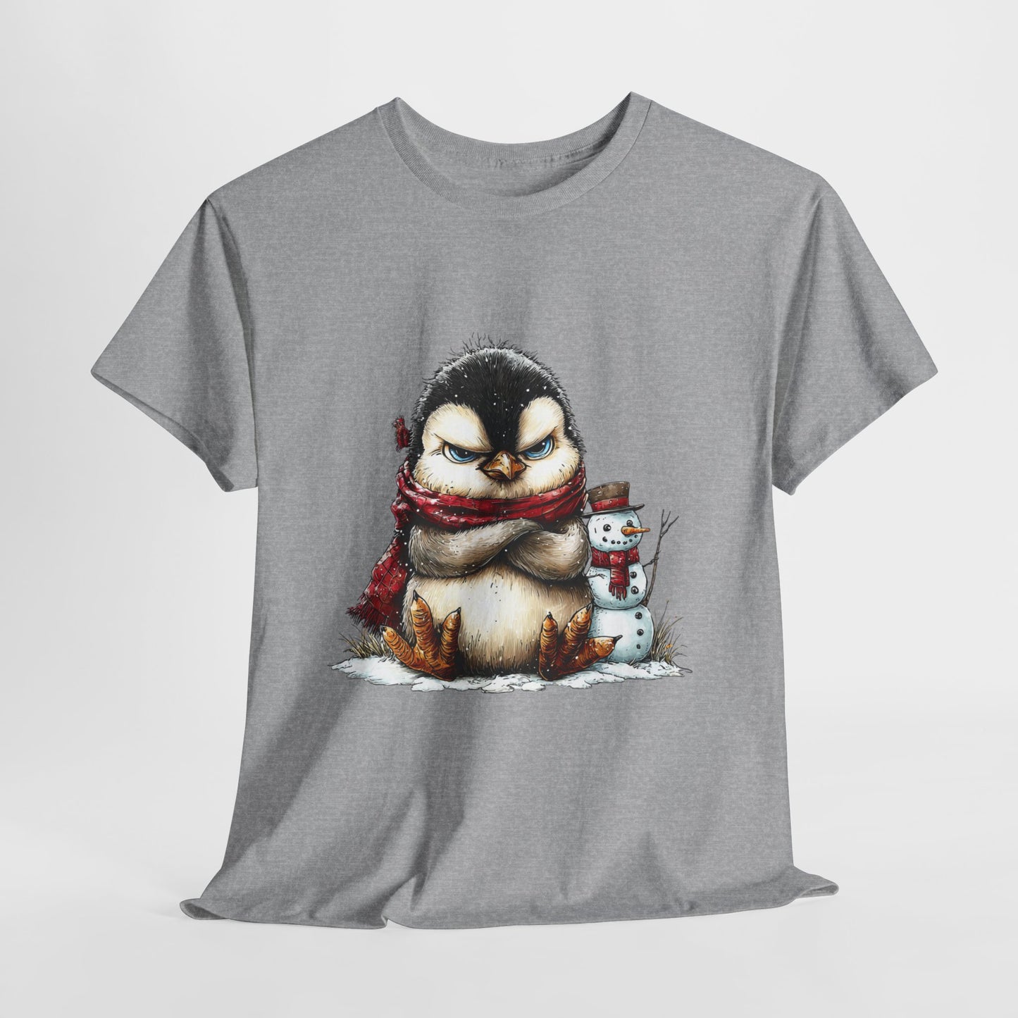 Grumpy Penguin Christmas Shirt - Funny Winter Penguin in Red Scarf Tee, Snowman Buddy T-Shirt, Sarcastic Holiday Gift for Men & Women