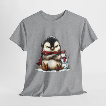 Grumpy Penguin Christmas Shirt - Funny Winter Penguin in Red Scarf Tee, Snowman Buddy T-Shirt, Sarcastic Holiday Gift for Men & Women
