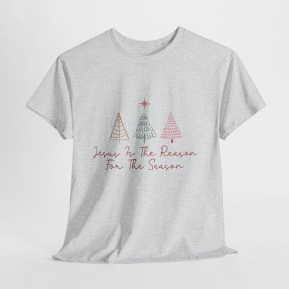 Jesus Is the Reason Shirt - Christian Christmas Tee with Nativity Star & Trees, Faith-Based Holiday T-Shirt, Religious Gift for Men Women