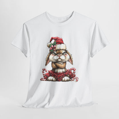 Grumpy Christmas Bunny Shirt - Funny Santa Hat Rabbit in Red Tutu Tee, Candy Cane Holiday T-Shirt, Cute Sarcastic Gift for Women & Men