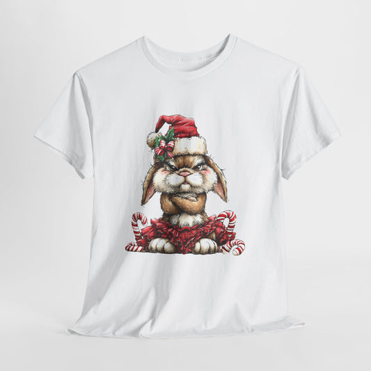 Grumpy Christmas Bunny Shirt - Funny Santa Hat Rabbit in Red Tutu Tee, Candy Cane Holiday T-Shirt, Cute Sarcastic Gift for Women & Men
