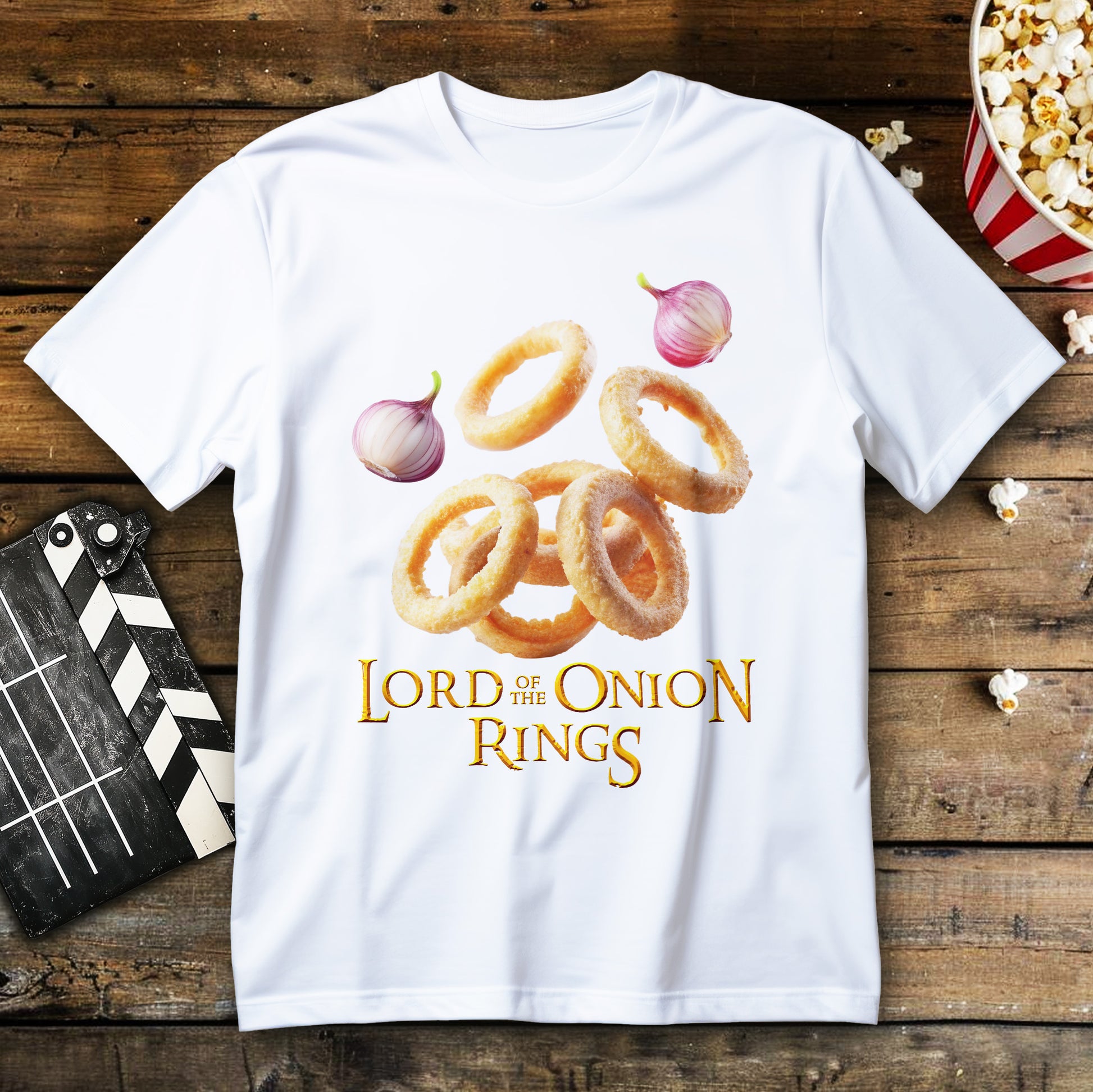 Koszulka parodia fantasy – nadruk Lord of the Onion Rings z motywem onion rings

