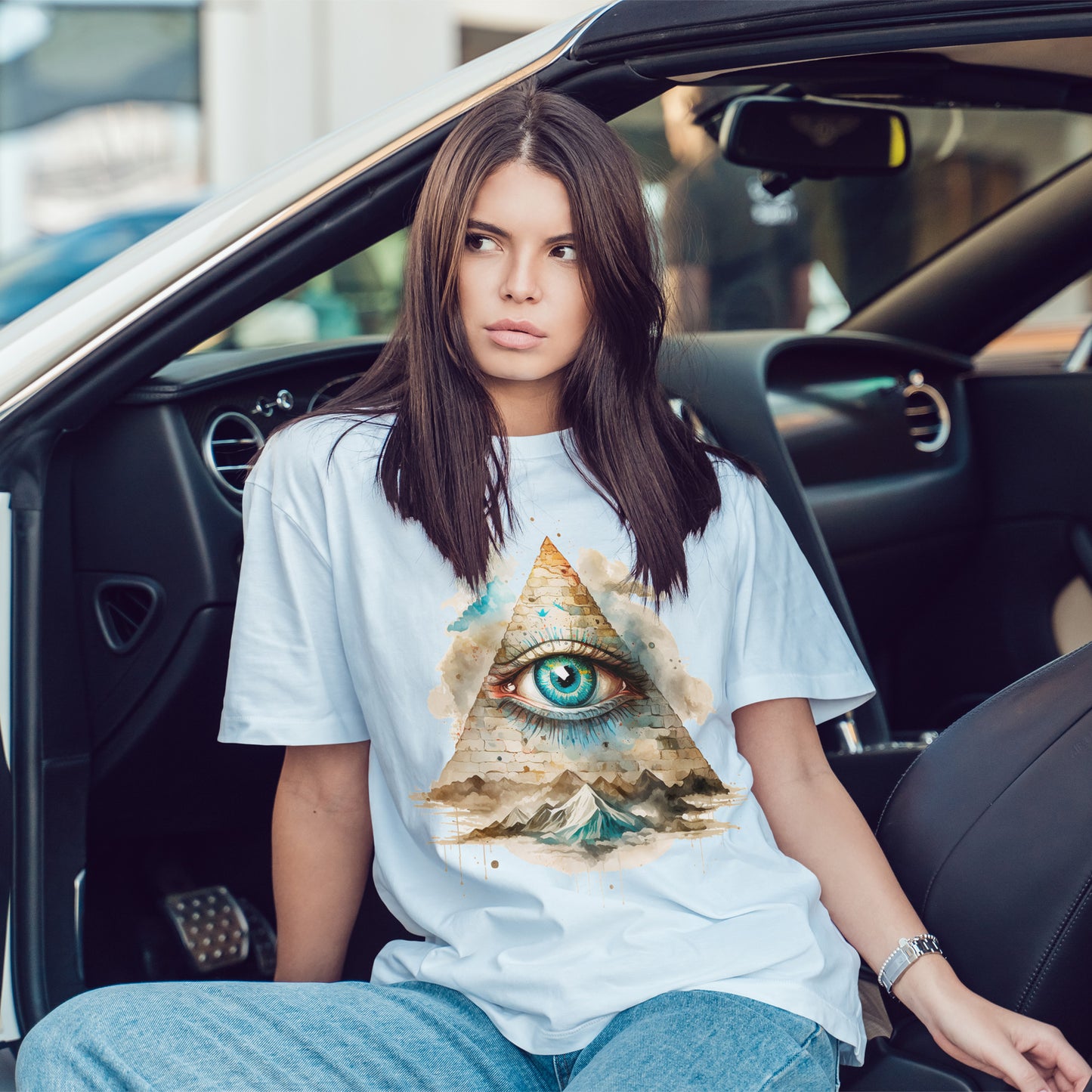 Wszystko widzące oko „Illuminati” – oko w piramidzie w akwarelowym stylu