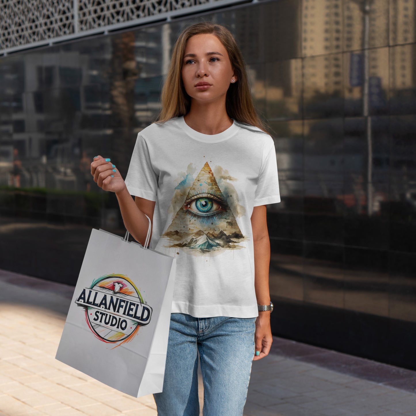 Wszystko widzące oko „Illuminati” – oko w piramidzie w akwarelowym stylu