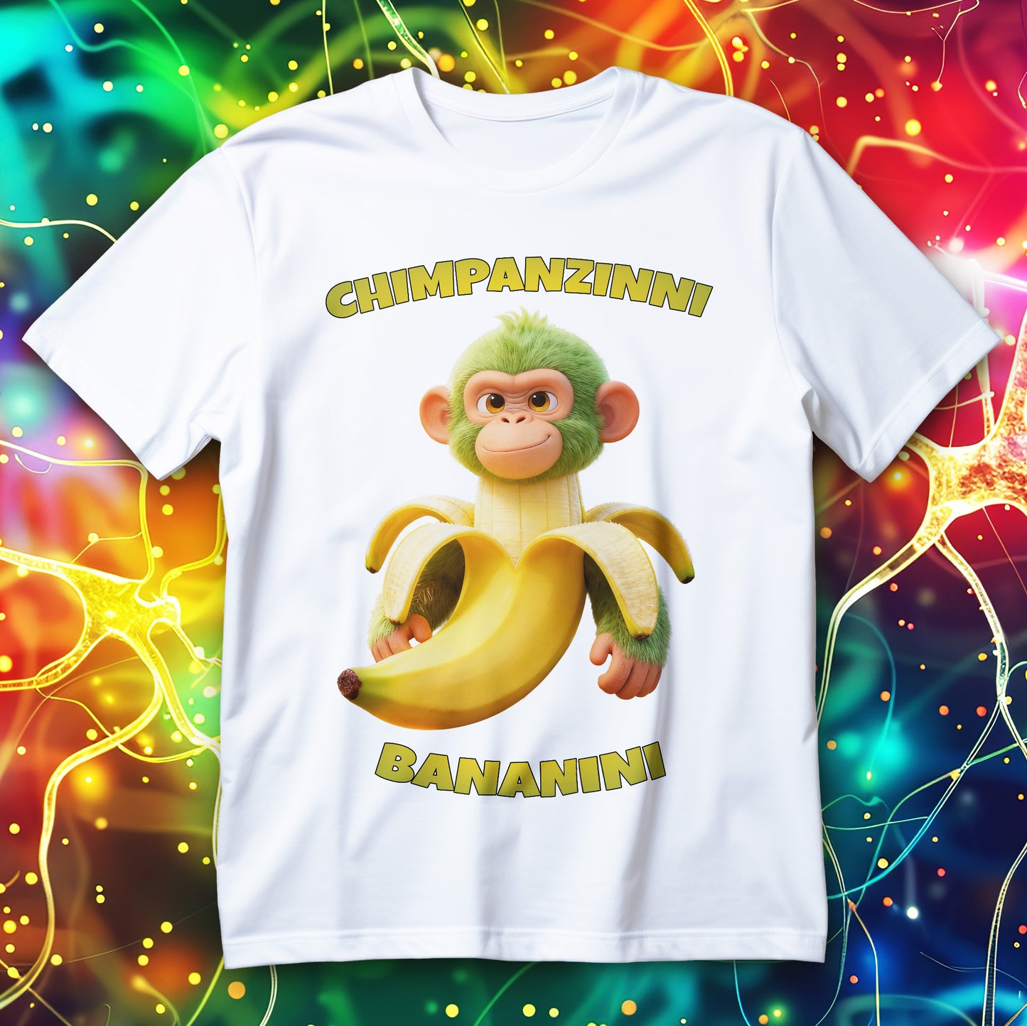 Koszulka Chimpanzinni Bananini - zielona małpka w bananie i napisy CHIMPANZINNI oraz BANANIINI