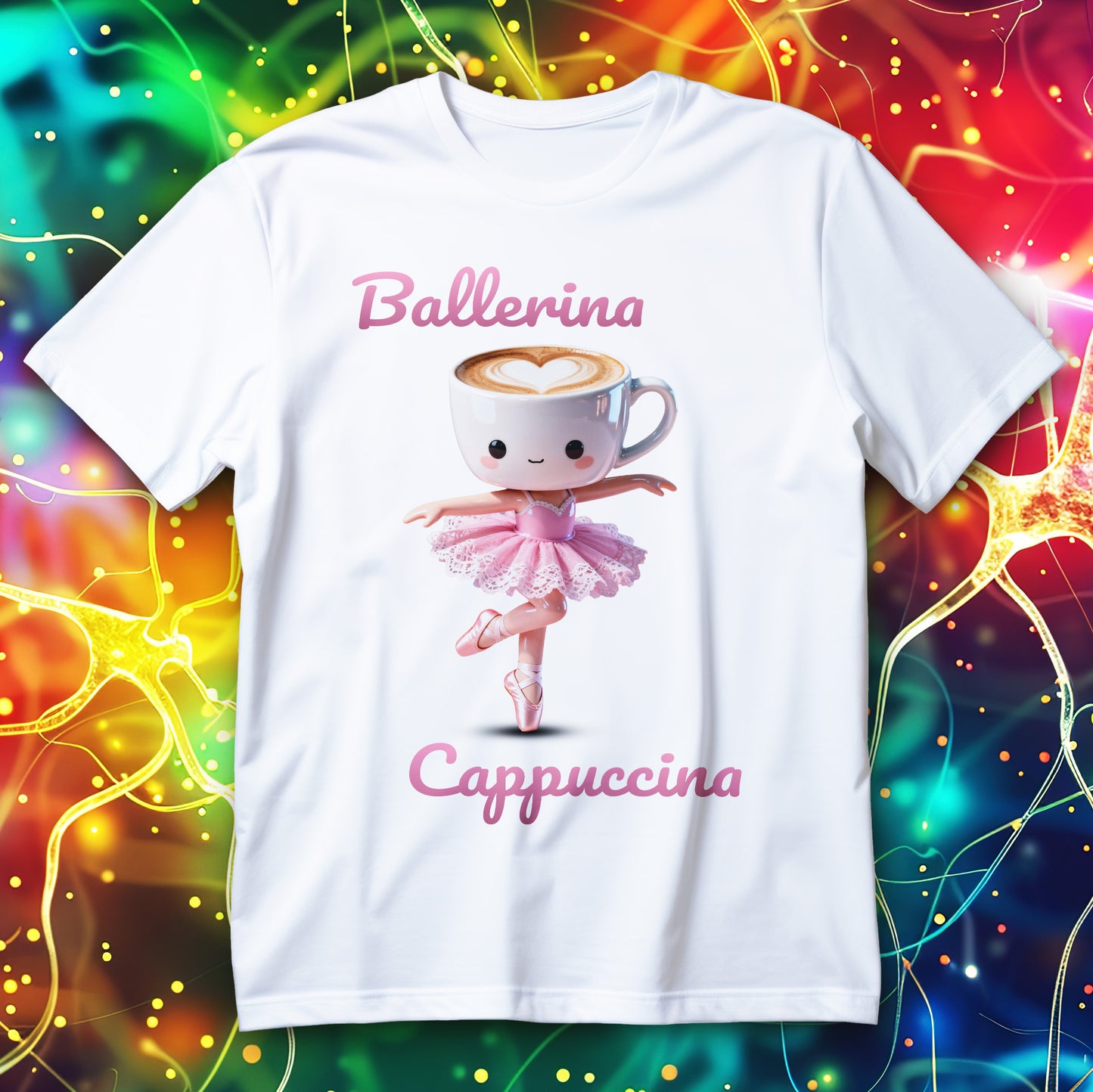 Koszulka Ballerina Cappuccina - balerina w różowej tutu z głową filiżanki cappuccino z serduszkiem w piance