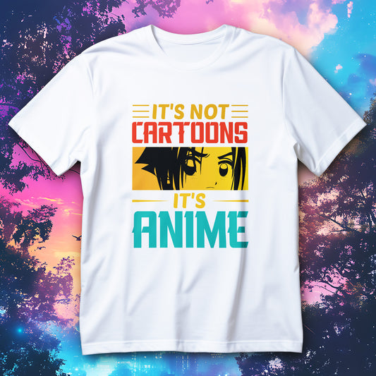 Koszulka anime z napisem IT'S NOT CARTOONS IT'S ANIME, mangowy kadr oczu w środkowym pasie