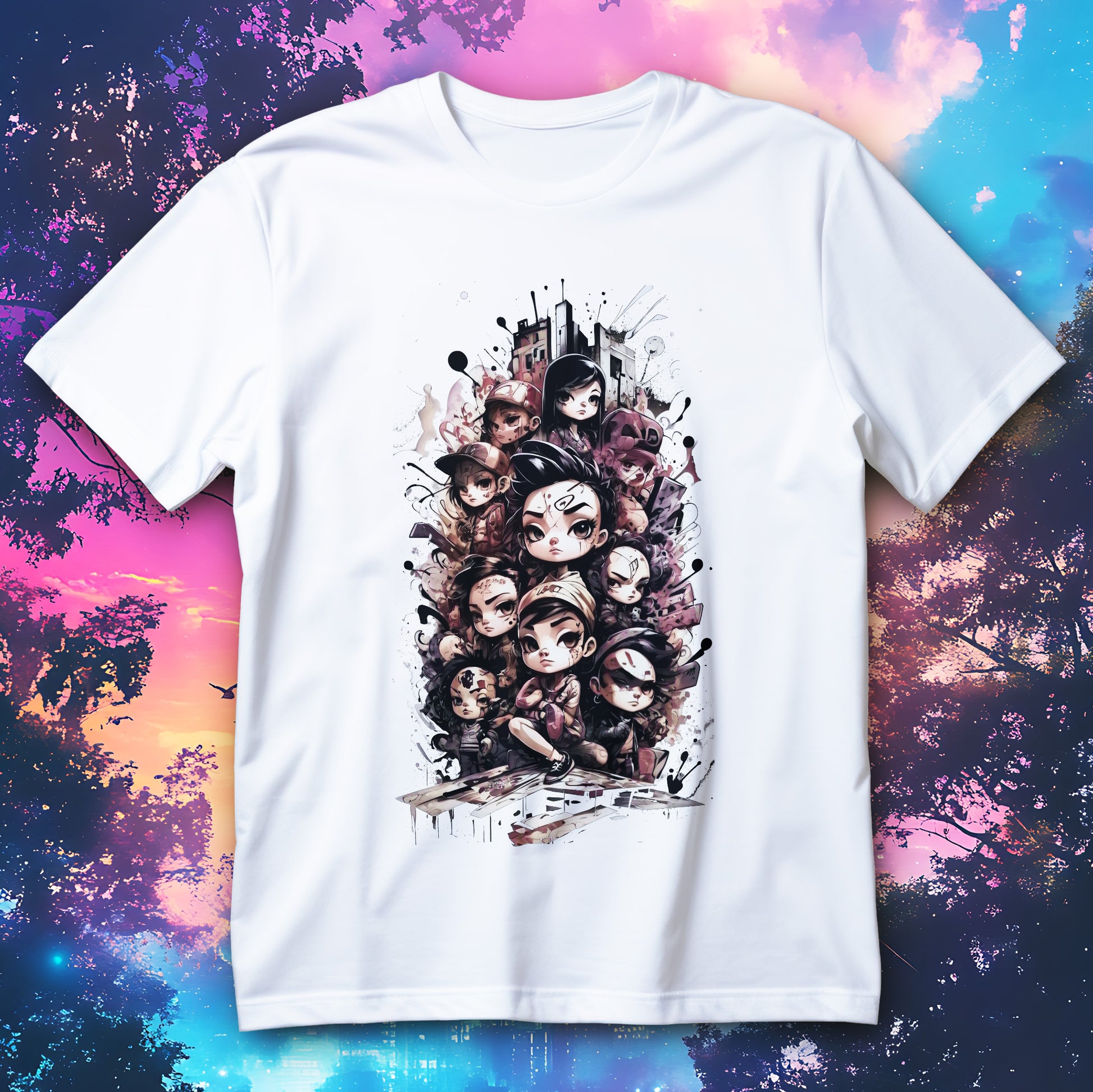Koszulka anime streetwear z urban chibi crew w graffiti klimacie. Mocny, detaliczny nadruk i wygodny krój unisex - zamów i noś na co dzień!