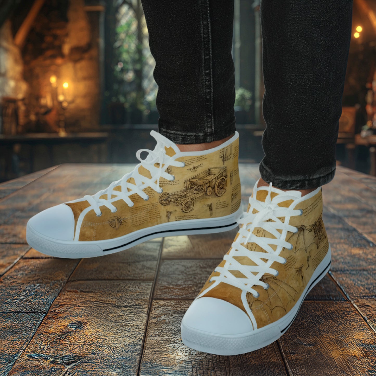 Męskie trampki high top Da Vinci Sketch – vintage blueprint
