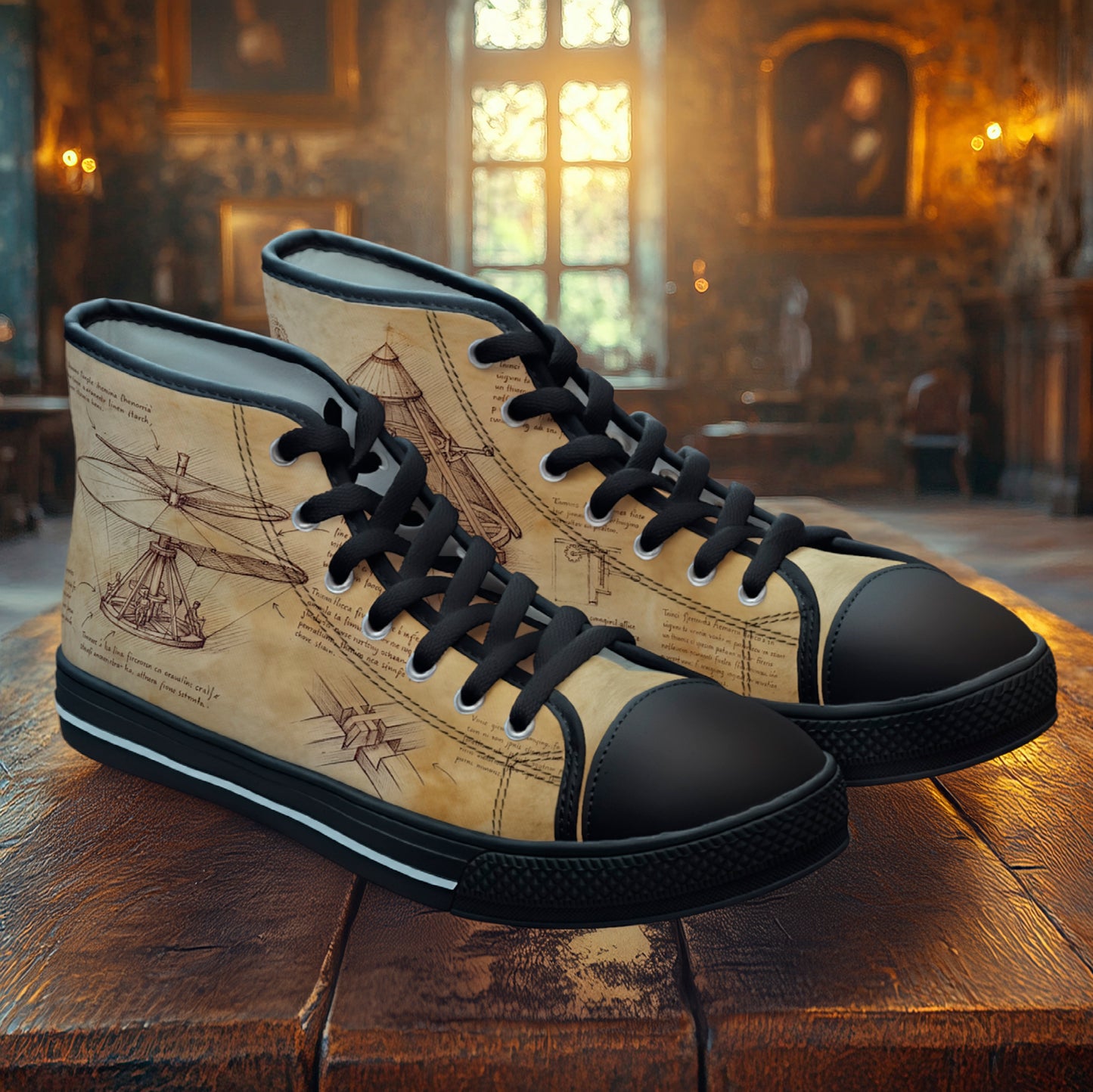 Damskie trampki high top Da Vinci Sketch – vintage pergamin