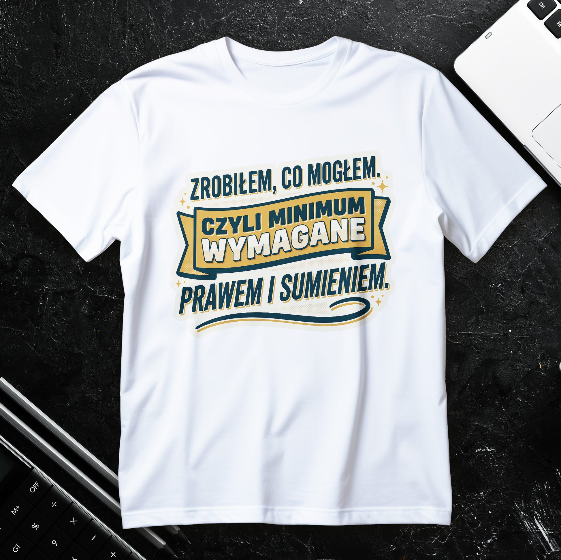 Koszulka z napisem Zrobiłem, co mogłem, typograficzny nadruk retro w kolorach złota i zieleni