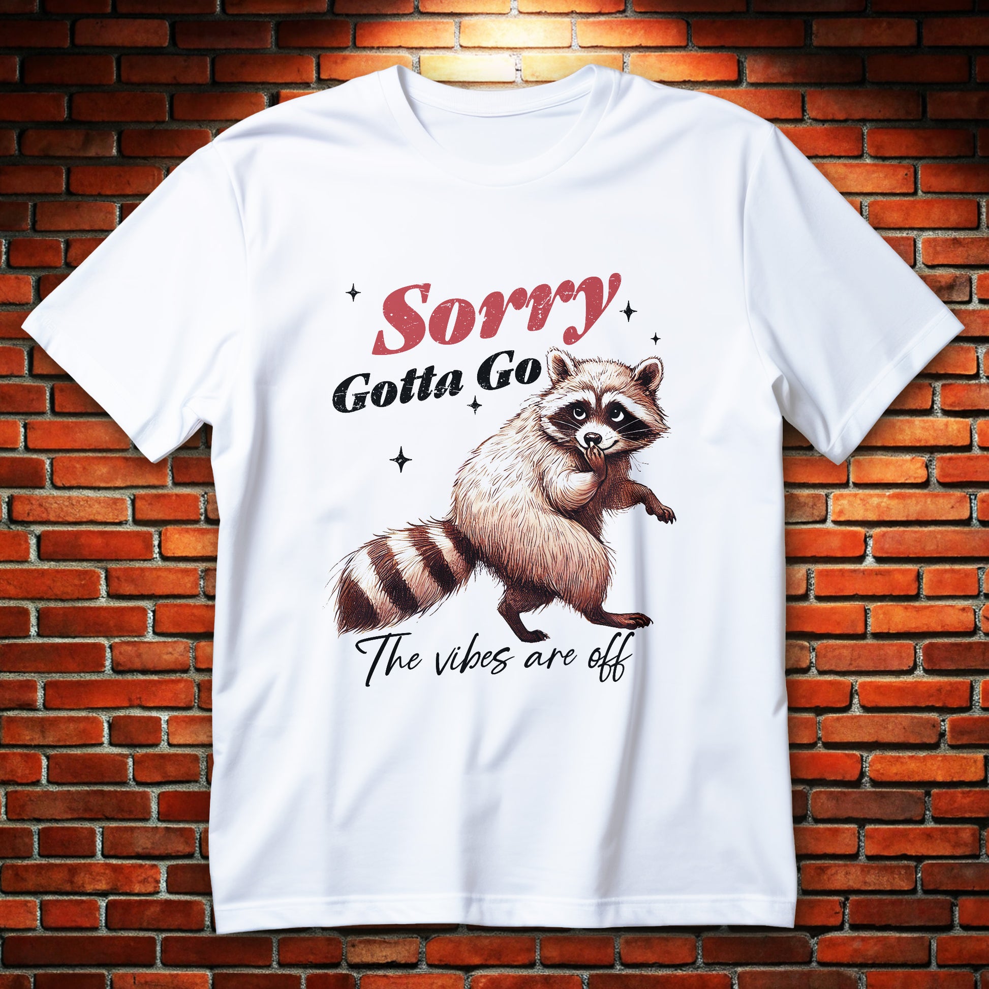 Koszulka z napisem sorry gotta go - the vibes are off, typograficzny nadruk z tekstem