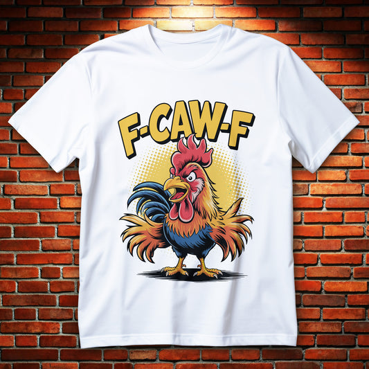 Koszulka z napisem f-caw-f, typograficzny nadruk z grą słów f-caw-f
