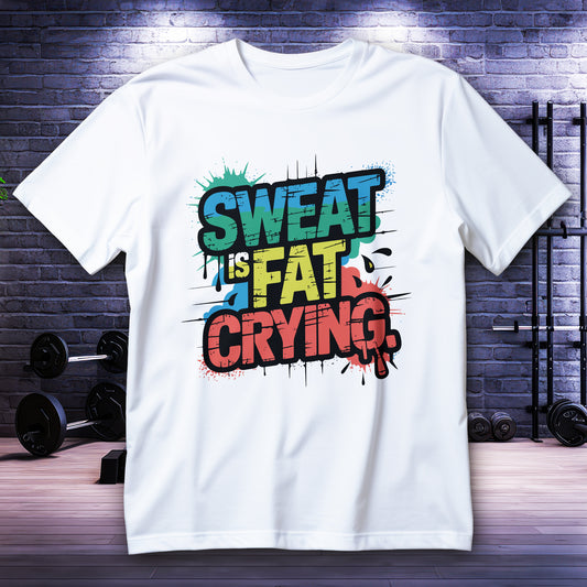 Koszulka na siłownię SWEAT is FAT CRYING, duży typograficzny napis na przodzi