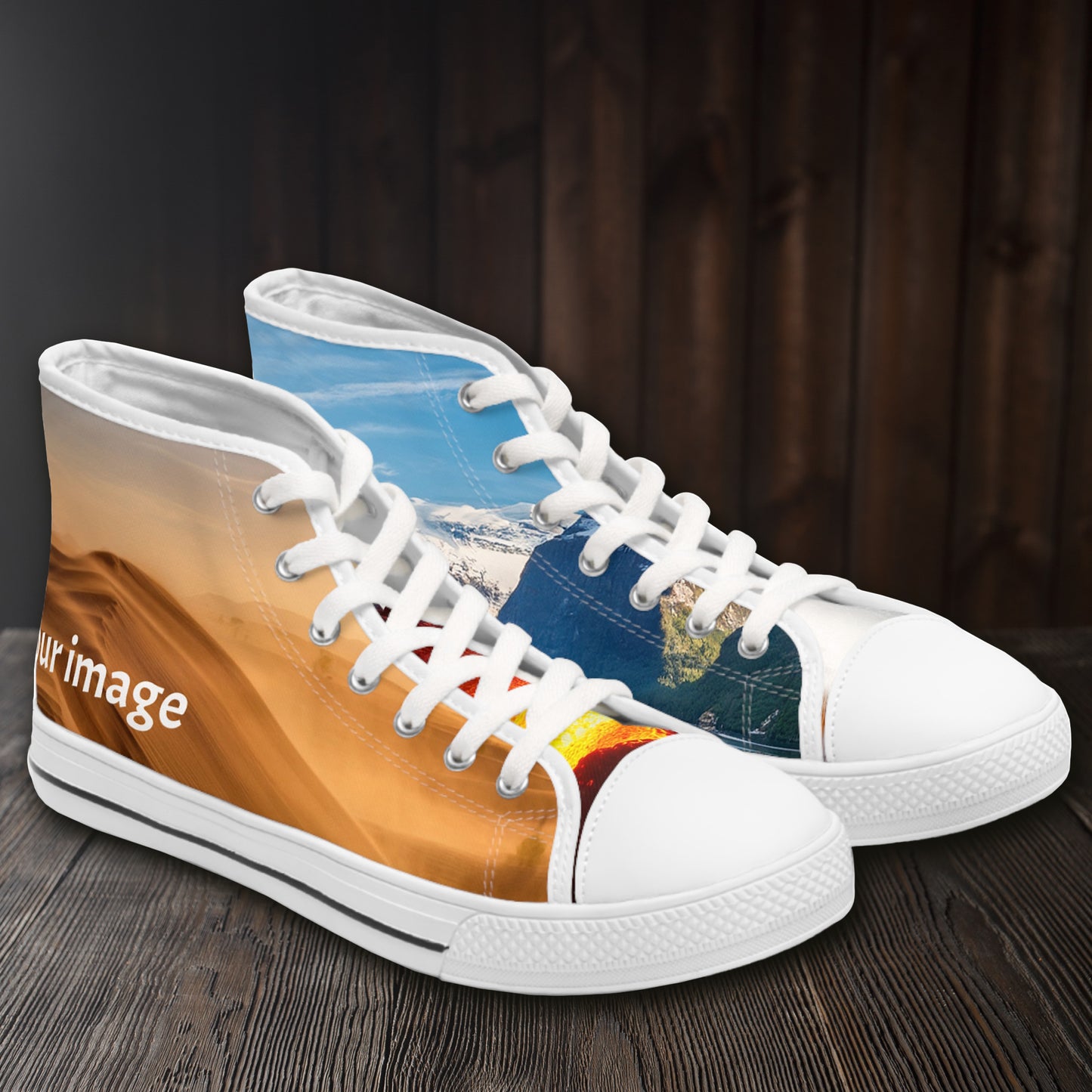 Damskie high-top sneakers personalizowane, buty ze zdjęciem i pełnym nadrukiem na panelach