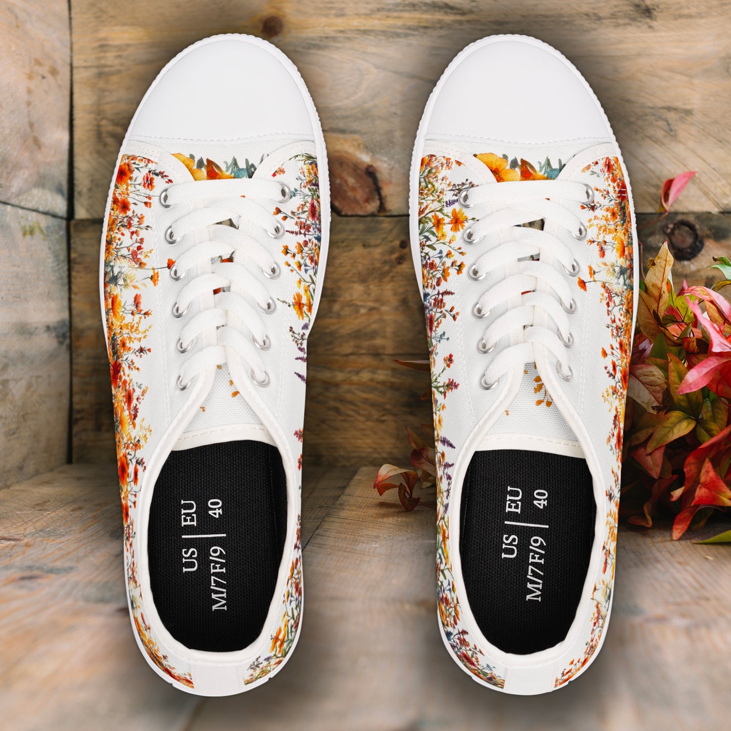 Jesienne kwiaty - damskie niskie trampki