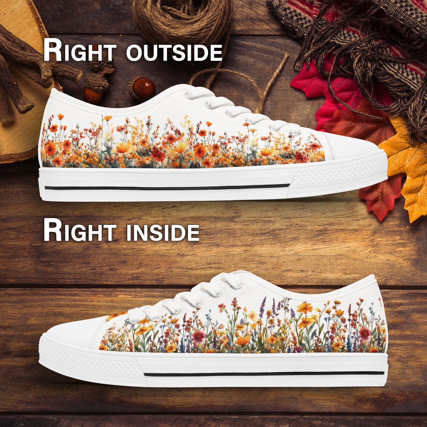 Jesienne kwiaty - damskie niskie trampki