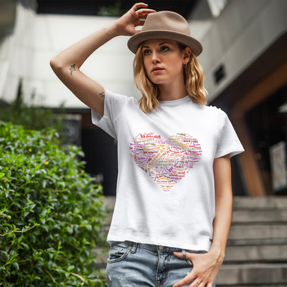 Kocham Cię w wielu językach - serce z napisów