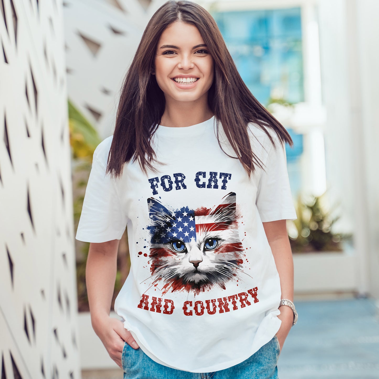 For Cat and Country - patriotyczny kot z amerykańską flagą