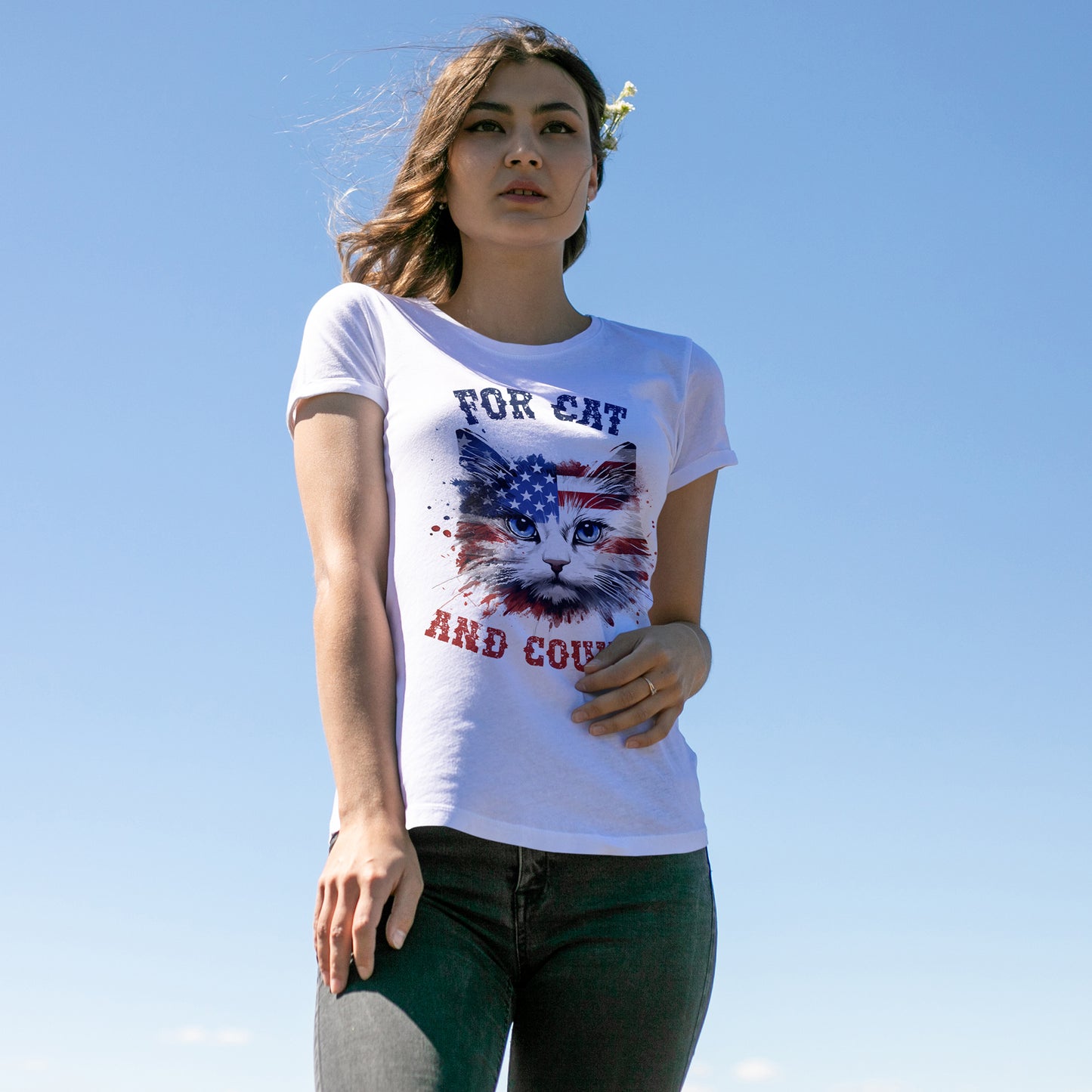 For Cat and Country - patriotyczny kot z amerykańską flagą