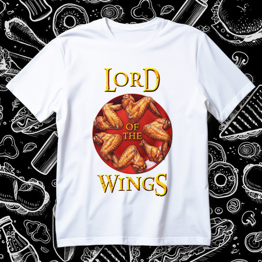 Koszulka Lord of the Wings z napisem LORD OF THE WINGS i talerzem skrzydełek na czarnym tle
