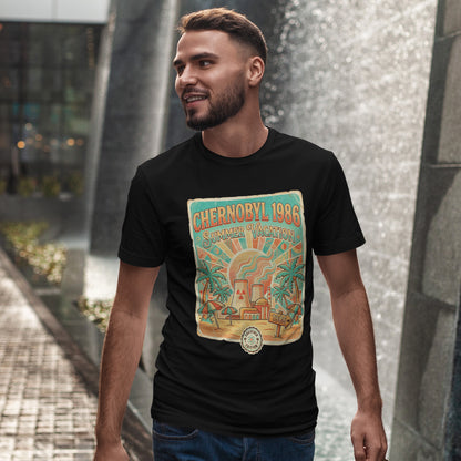Chernobyl 1986 Summer Vacation - retro plakat z czarnym humorem
