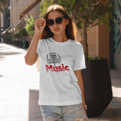 Music - koszulka z mikrofonem i słuchawkami retro