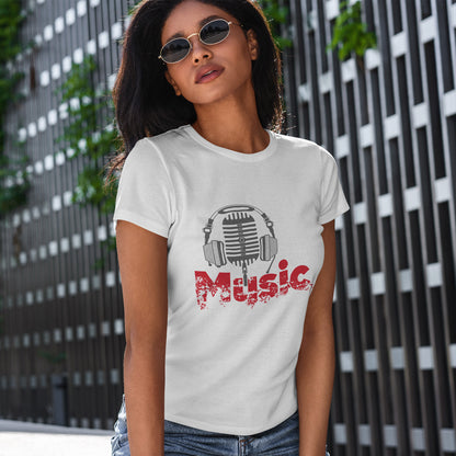 Music - koszulka z mikrofonem i słuchawkami retro