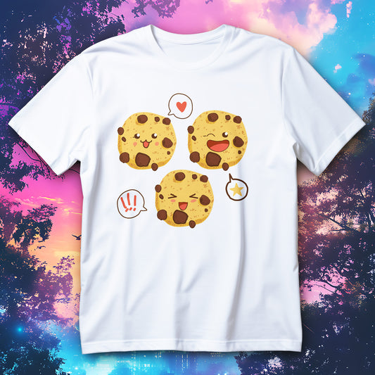 koszulka kawaii cookies z trzema uroczymi ciastkami i zabawnymi minkami w stylu anime