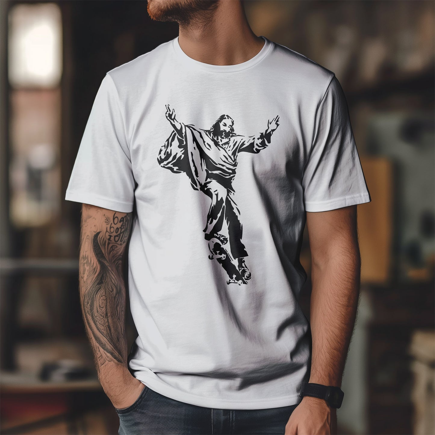 Jezus na deskorolce - streetwearowy nadruk