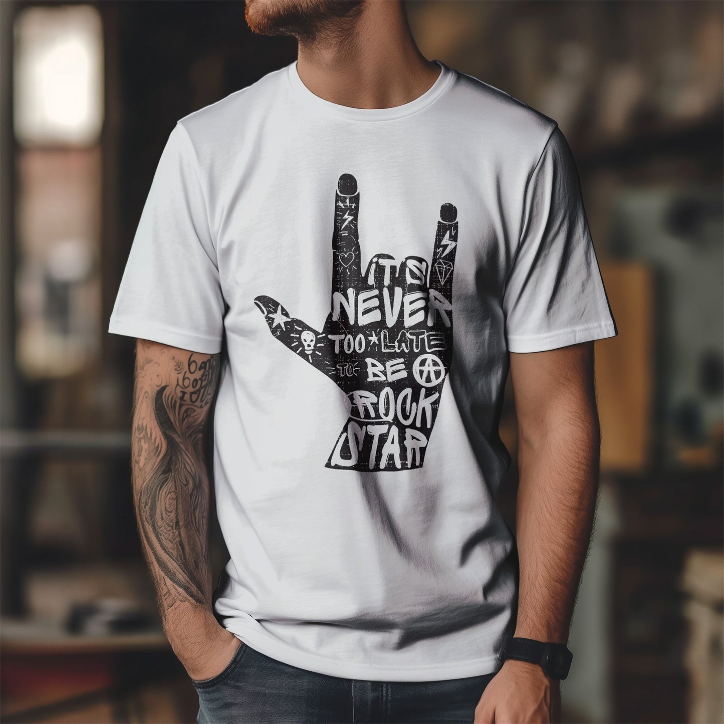 It’s Never Too Late to Be a Rock Star - rockowy napis