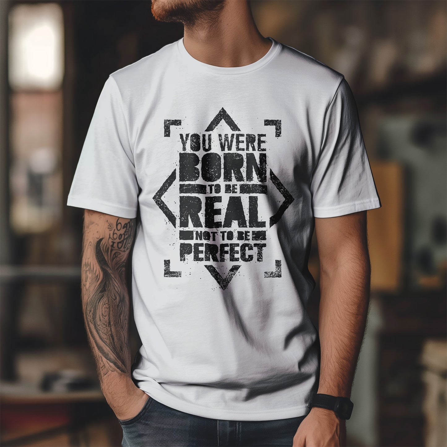 You Were Born to Be Real Not to Be Perfect - koszulka motywacyjna