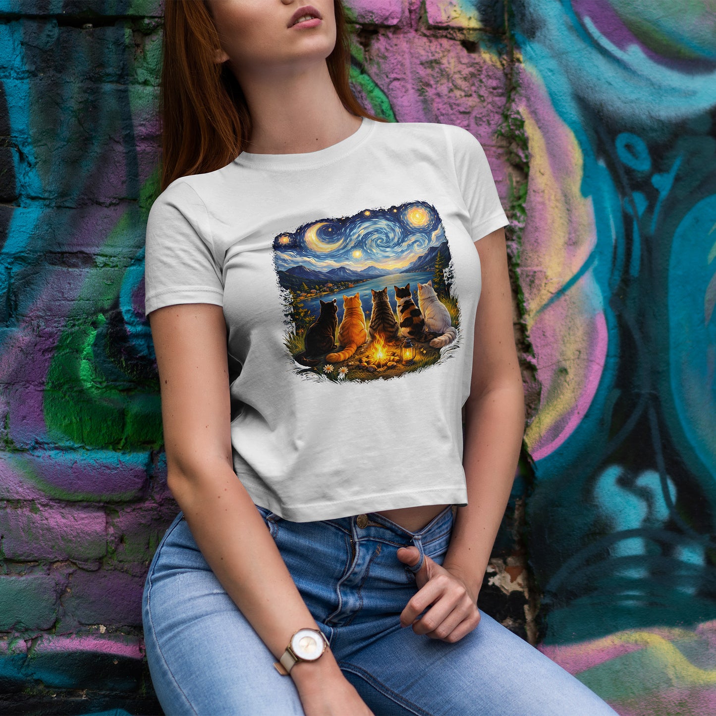 Kocie Ognisko pod Gwiaździstym Niebem Van Gogha - artystyczny nadruk