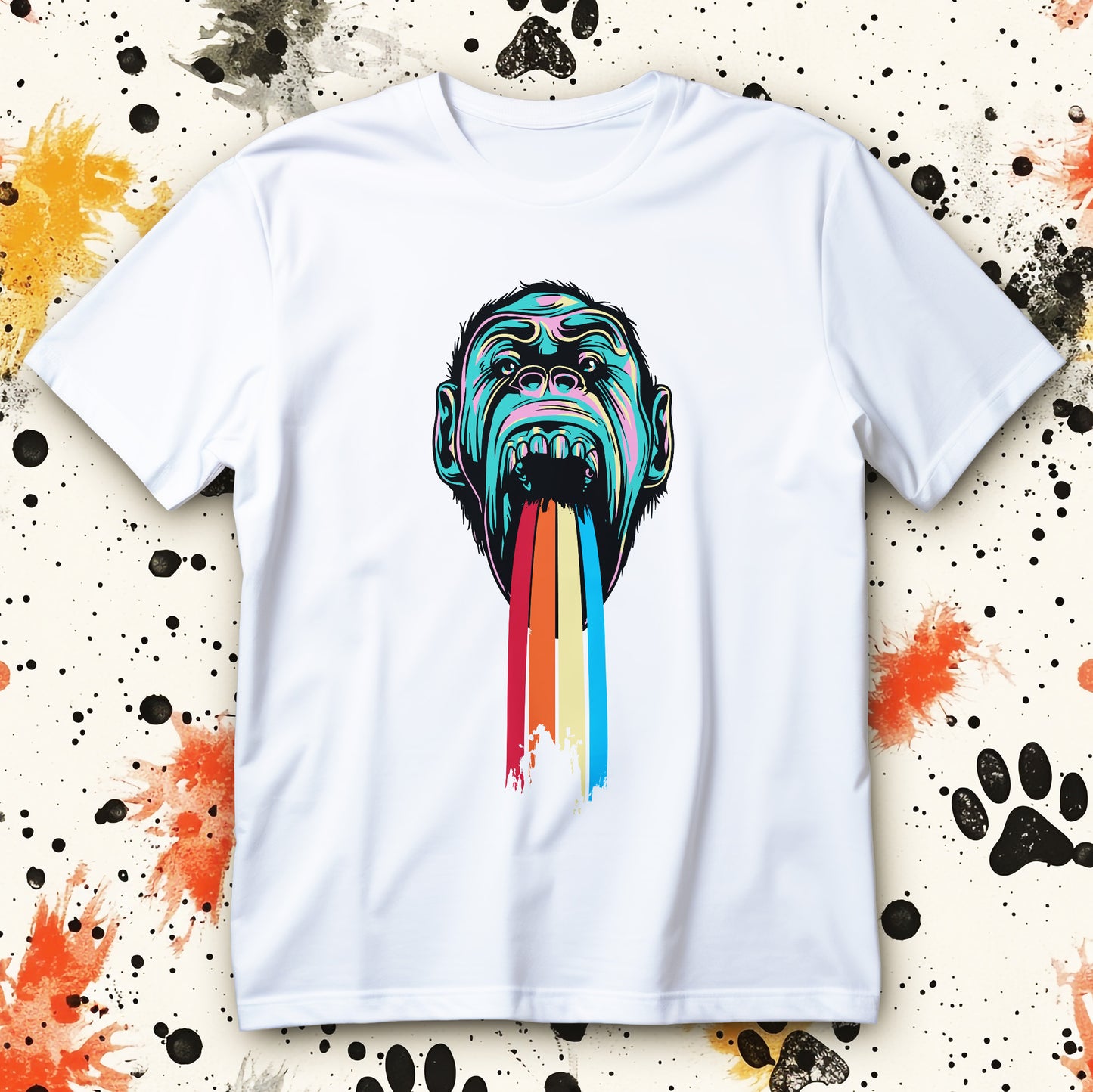 koszulka rainbow scream ape z neonowa glowa malpy i teczowym motywem w stylu pop art