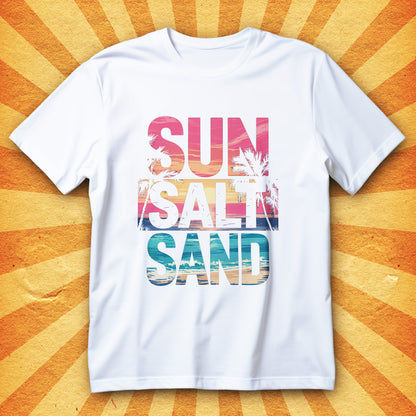 Koszulka plażowa Sun Salt Sand z wakacyjnym motywem zachodu słońca, palm i morskiego klimatu