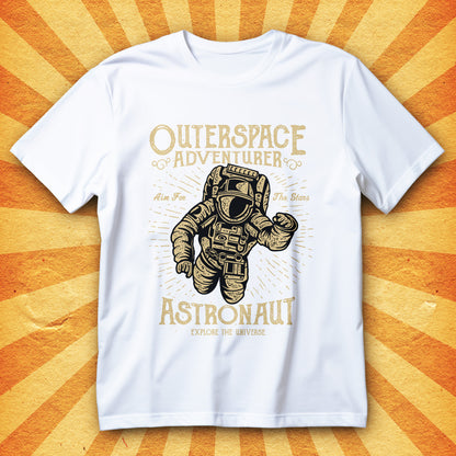 Koszulka z astronautą Outerspace Adventurer, retro nadruk Aim For The Stars i Explore The Universe