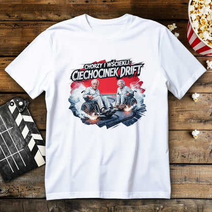 Koszulka Chorzy i Wściekli Ciechocinek Drift z seniorami na wózkach inwalidzkich w driftowym poślizgu
