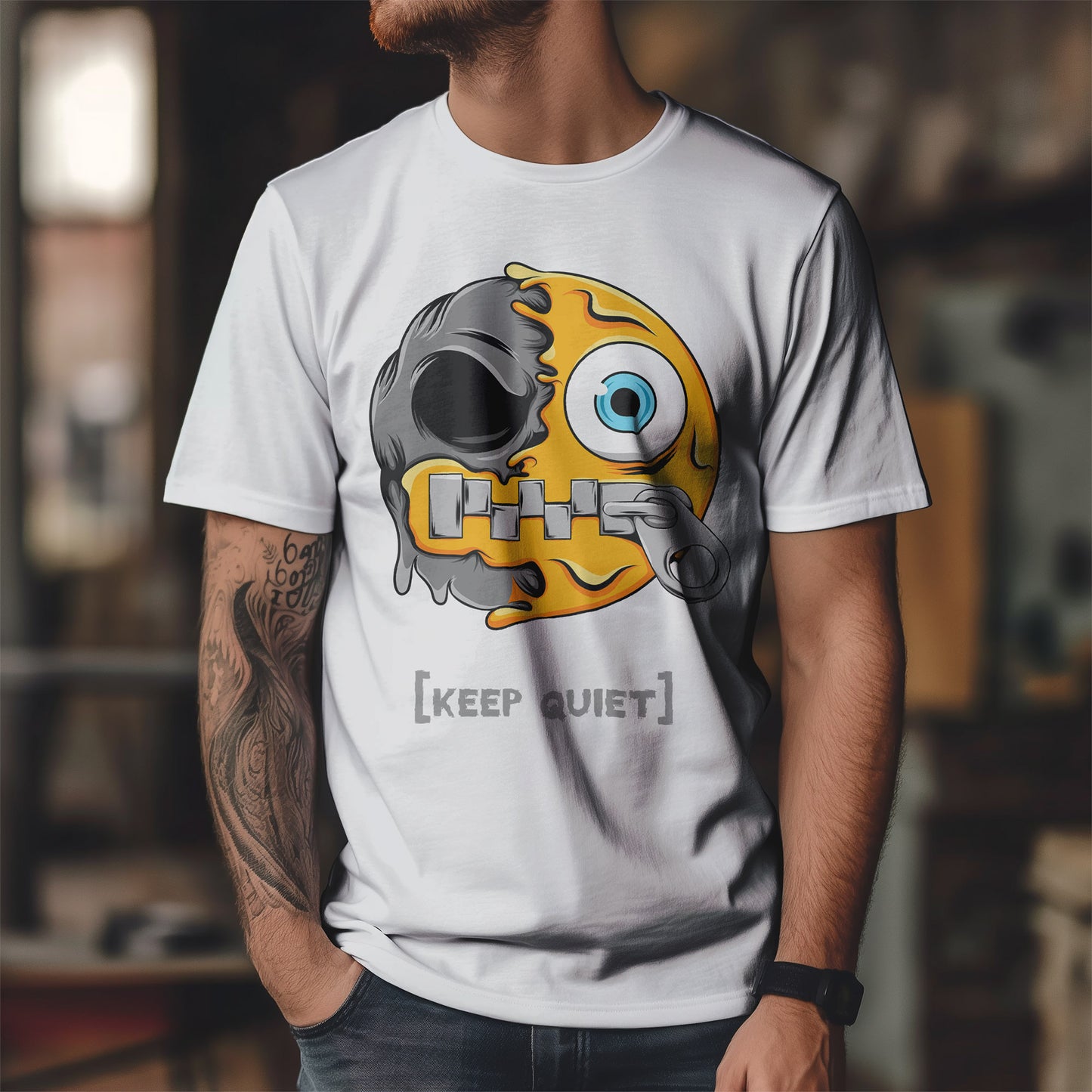 Keep Quiet - koszulka z emotką na suwak