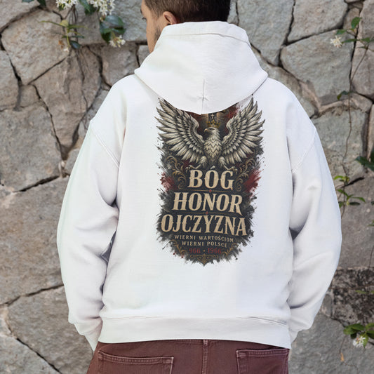 Bluza patriotyczna BÓG HONOR OJCZYZNA z orłem w koronie, mieczem oraz napisami WIERNI WARTOŚCIOM WIERNI POLSCE