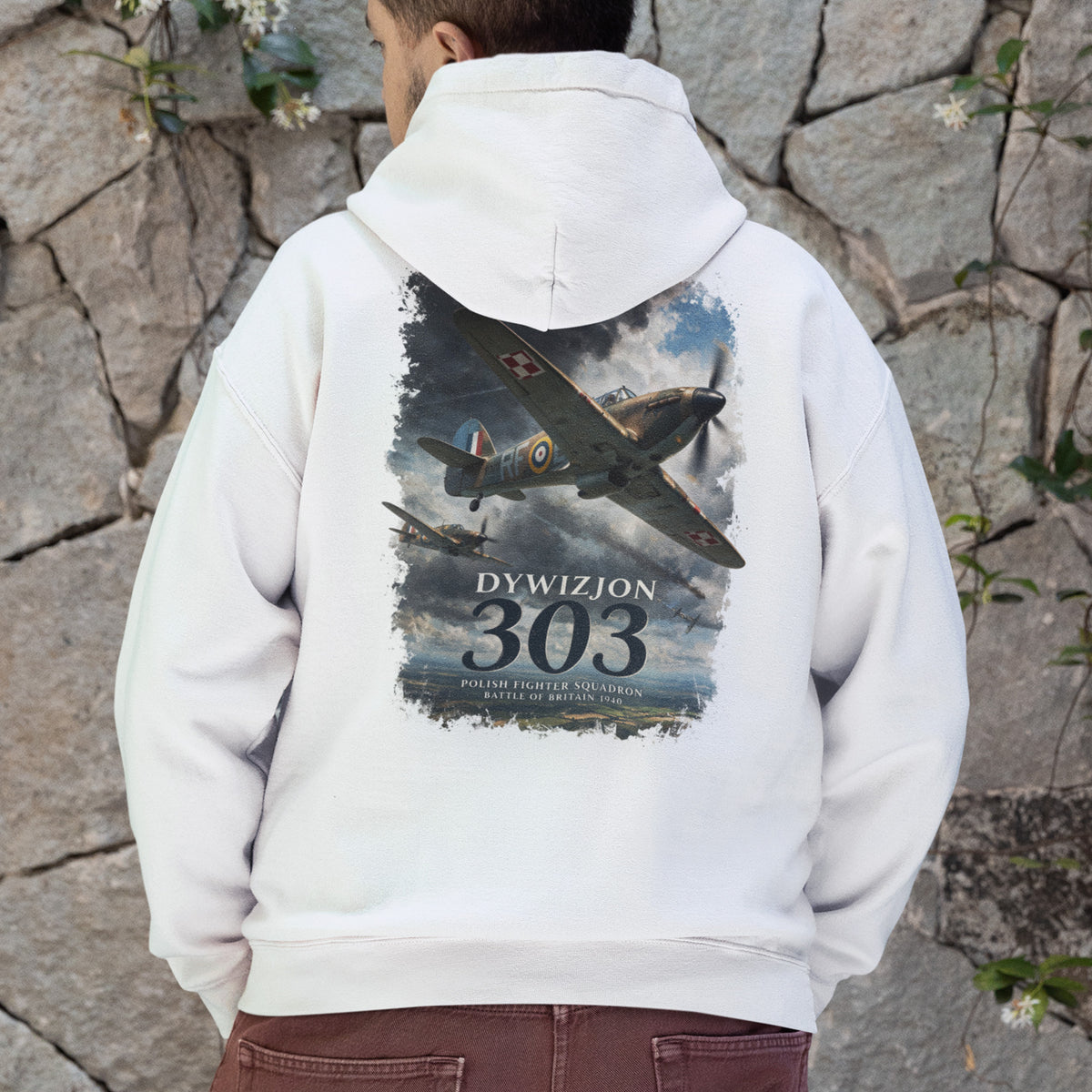 Bluza Dywizjon 303 z polskimi szachownicami lotniczymi, myśliwcami i napisem BATTLE OF BRITAIN 1940