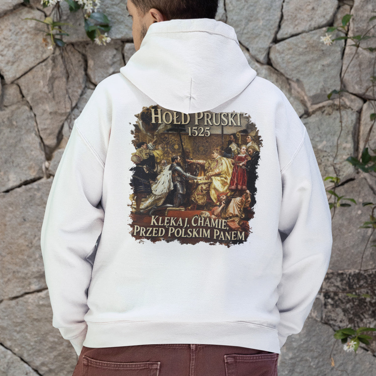 Bluza patriotyczna Hołd Pruski 1525 z królem na tronie, klęczącym rycerzem i historyczną sceną dworską