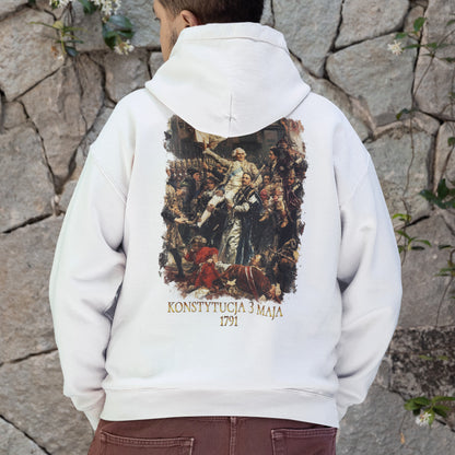 Bluza Konstytucja 3 Maja 1791 z historyczną sceną, biało-czerwonym sztandarem i polskim orłem
