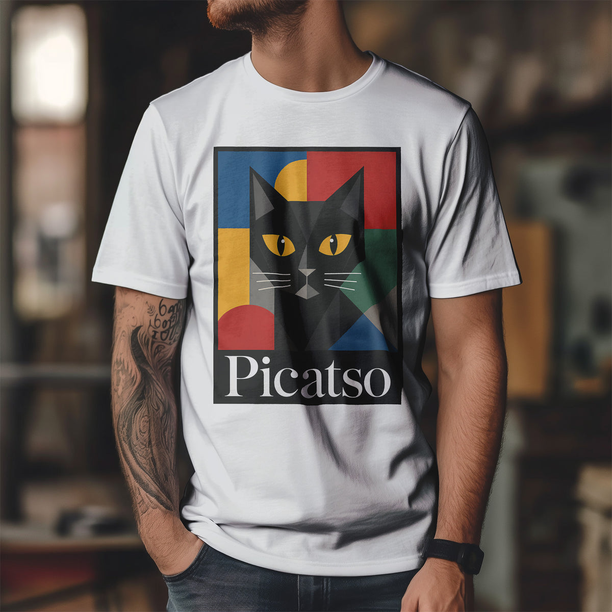 Picatso - koszulka z kotem w artystycznym stylu