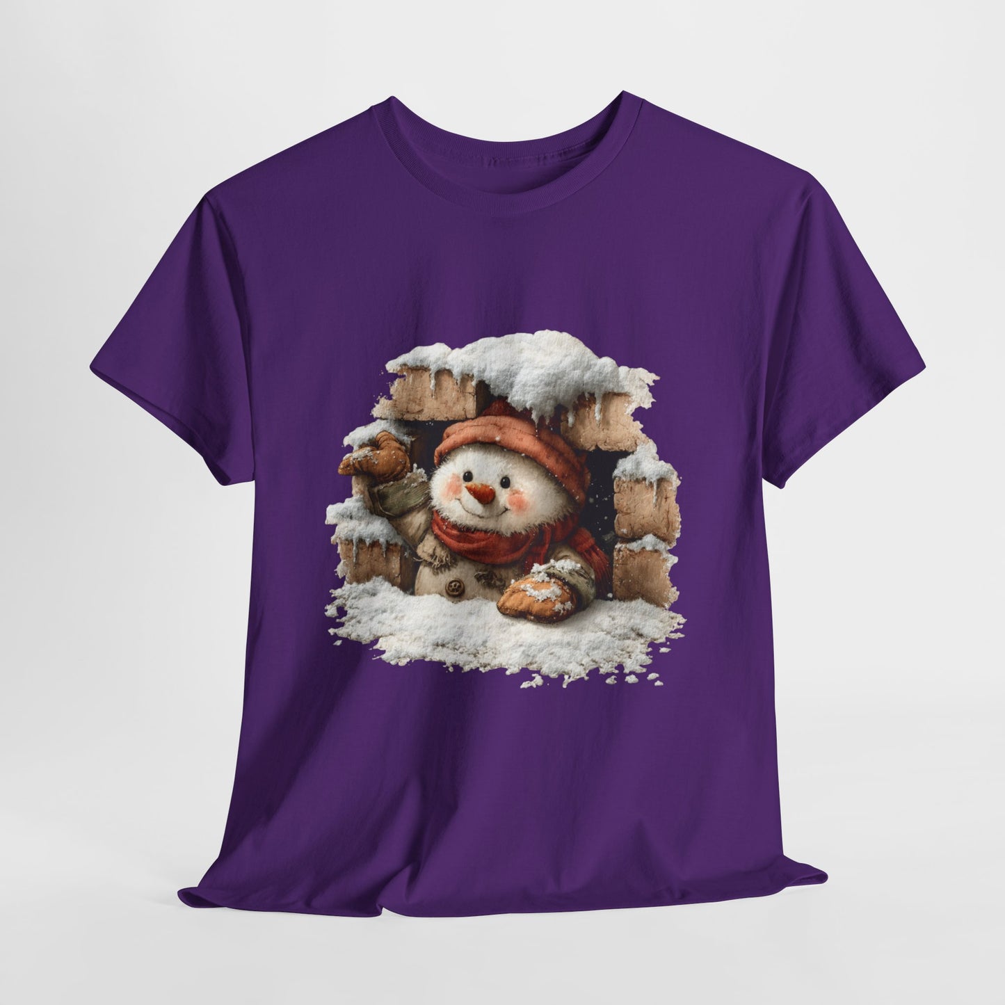 Peeking Snowman Window Shirt - Cute Snowy Brick Window Snowman Tee, Beanie & Scarf Cozy Christmas T-Shirt, Rustic Holiday Gift