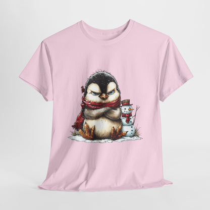 Grumpy Penguin Christmas Shirt - Funny Winter Penguin in Red Scarf Tee, Snowman Buddy T-Shirt, Sarcastic Holiday Gift for Men & Women