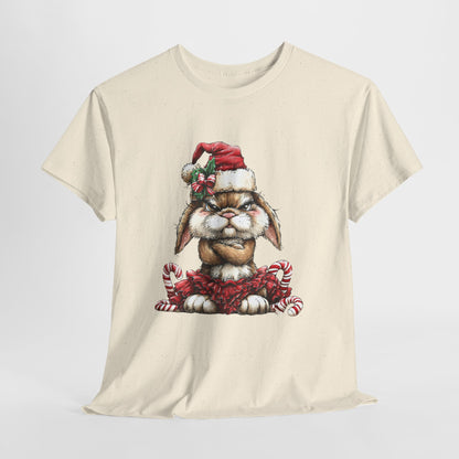 Grumpy Christmas Bunny Shirt - Funny Santa Hat Rabbit in Red Tutu Tee, Candy Cane Holiday T-Shirt, Cute Sarcastic Gift for Women & Men