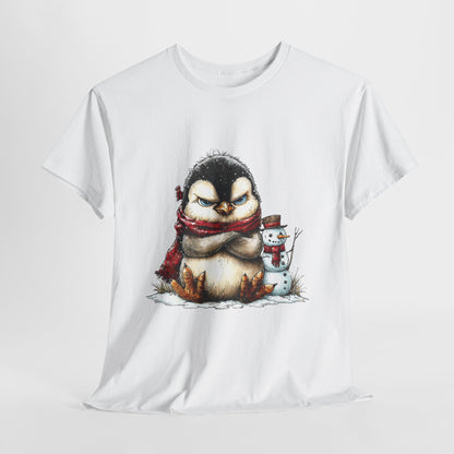 Grumpy Penguin Christmas Shirt - Funny Winter Penguin in Red Scarf Tee, Snowman Buddy T-Shirt, Sarcastic Holiday Gift for Men & Women