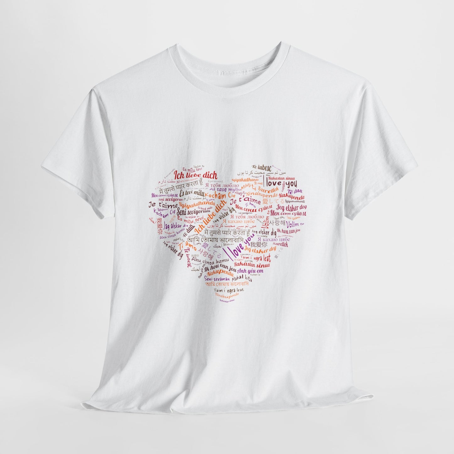 Kocham Cię w wielu językach - serce z napisów