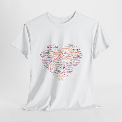 Kocham Cię w wielu językach - serce z napisów