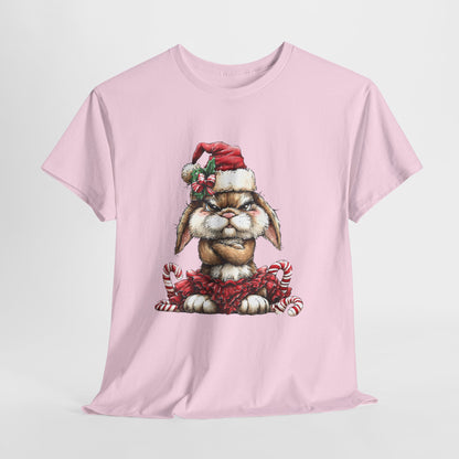 Grumpy Christmas Bunny Shirt - Funny Santa Hat Rabbit in Red Tutu Tee, Candy Cane Holiday T-Shirt, Cute Sarcastic Gift for Women & Men